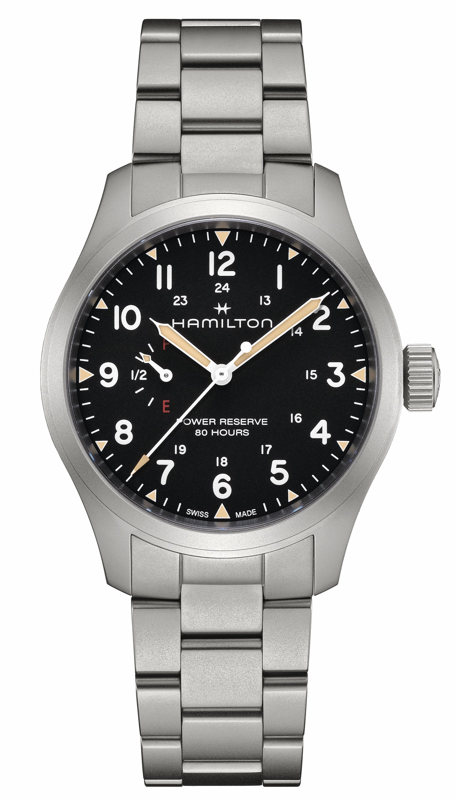 Hamilton Khaki 時計 中型 ブラック/シルバー HAMILTON - Khaki Field Mechanical Power Reserve | H69509130