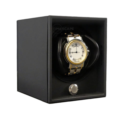 UNDERWOOD (LONDON) - Classic Leather 3-Unit Watch Winder w Jewelry Storage | UN824/BLK