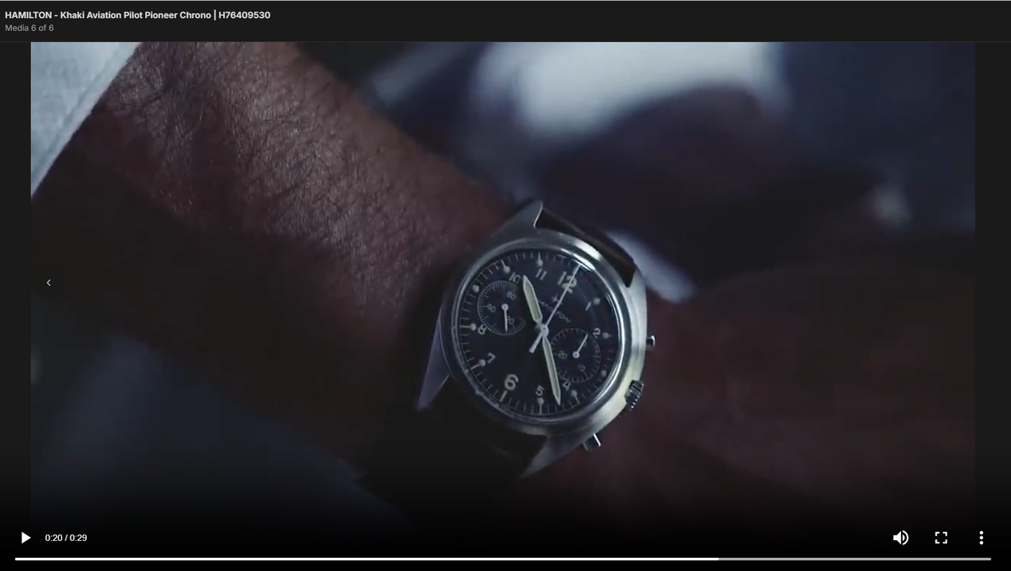 <iframe width="1280" height="720" src="https://www.youtube.com/embed/SdN4s5f3xOg" title="HAMILTON - Khaki Pilot Pioneer Mechanical Chronograph" frameborder="0" allow="accelerometer; autoplay; clipboard-write; encrypted-media; gyroscope; picture-in-picture; web-share" referrerpolicy="strict-origin-when-cross-origin" allowfullscreen></iframe>