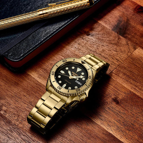 SEIKO 5 SPORTS Automatic 100m Water Proof Gold Case & Band, Black Dial Watch - SRPK18J WATCH SEIKO 5 SPORTS Automatic 100m Water Proof Gold Case & Band, Black Dial Watch - SRPK18J WATCH