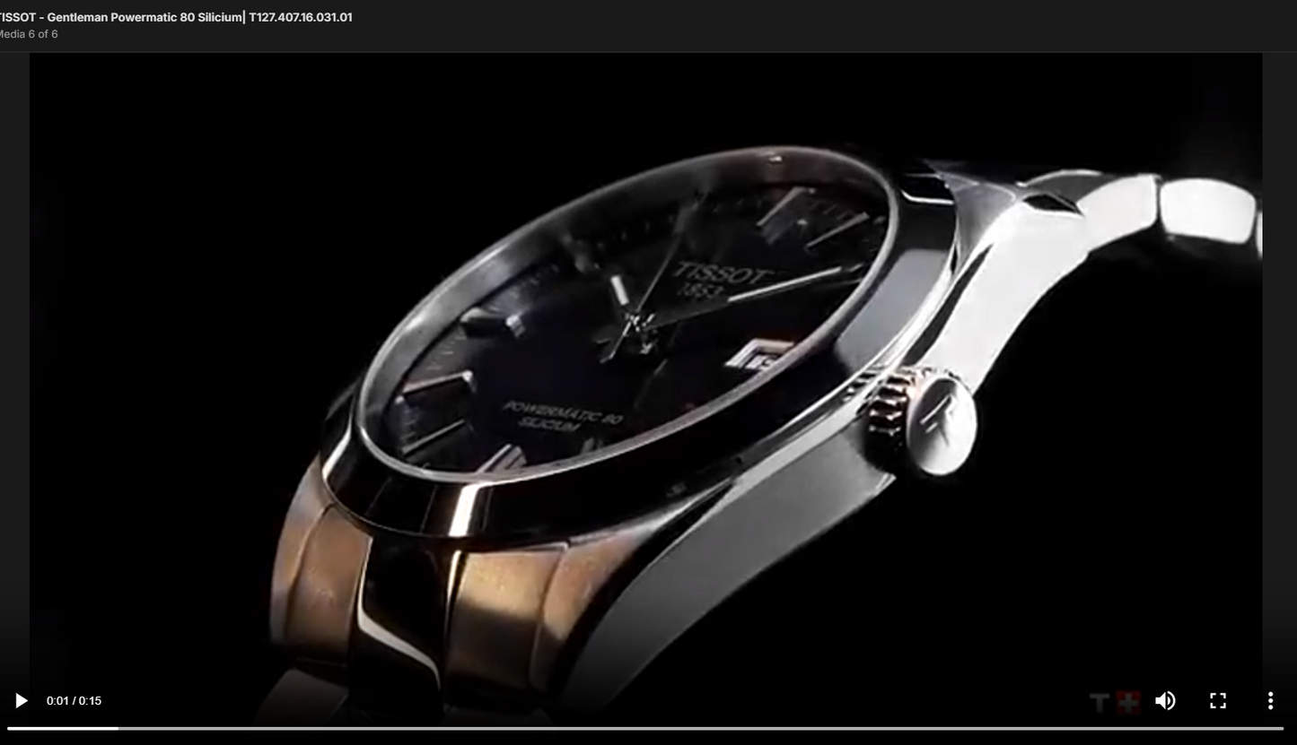 <iframe width="1280" height="720" src="https://www.youtube.com/embed/rMq5UJeu3H0" title="Tissot - Gentleman Powermatic 80 Silicium  - T127.407.11.041.00" frameborder="0" allow="accelerometer; autoplay; clipboard-write; encrypted-media; gyroscope; picture-in-picture; web-share" allowfullscreen></iframe>