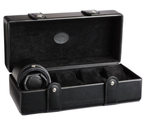 UNDERWOOD (LONDON) - Triple Leather Watch Storage Box w Single Rotogalbe | UN291/BLK