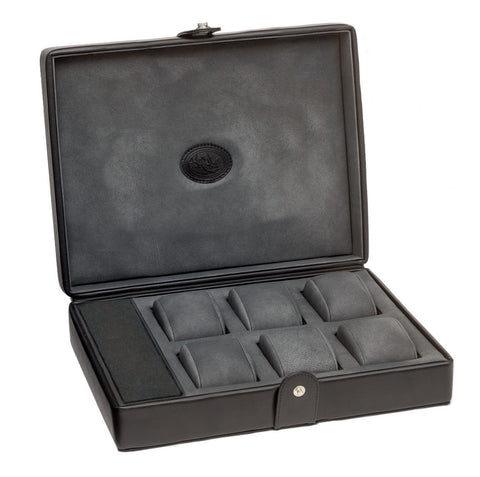 UNDERWOOD (LONDON) - 6-Unit Leather Watch Box w Compartment | UN232/BLK
