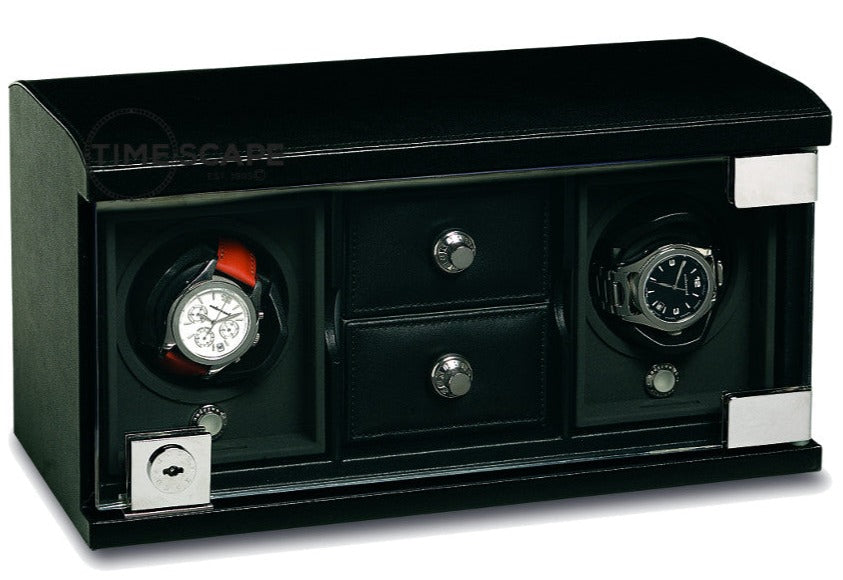 UNDERWOOD (LONDON) - Classic Leather 2-Unit Watch Winder w Drawers | UN840/BLK (Store Display)