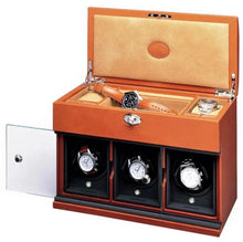 UNDERWOOD (LONDON) - Classic Leather 3-Unit Watch Winder w Jewelry Storage | UN824/TAN (Store Display)