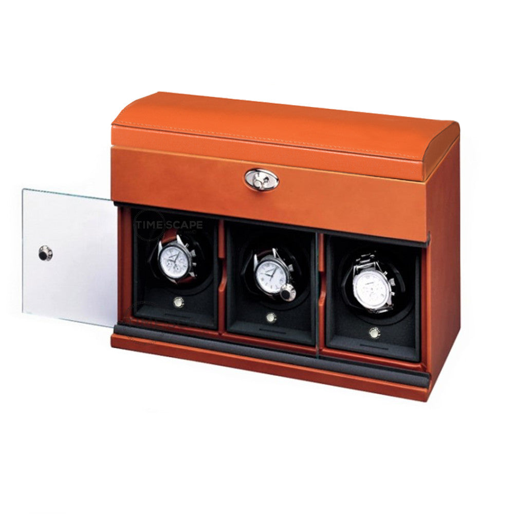 UNDERWOOD (LONDON) - Classic Leather 3-Unit Watch Winder w Jewelry Storage | UN824/TAN (Store Display)